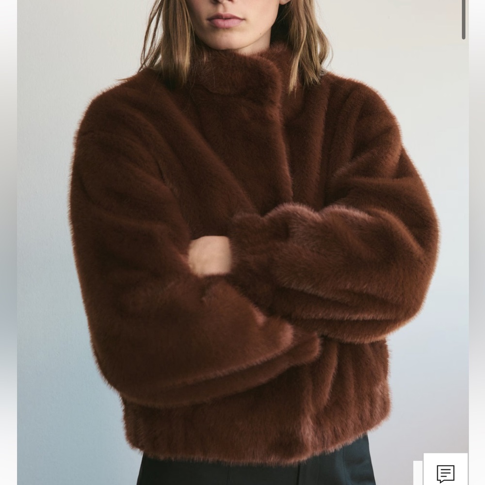 Mango Faux-fur jacket with pockets NWT
